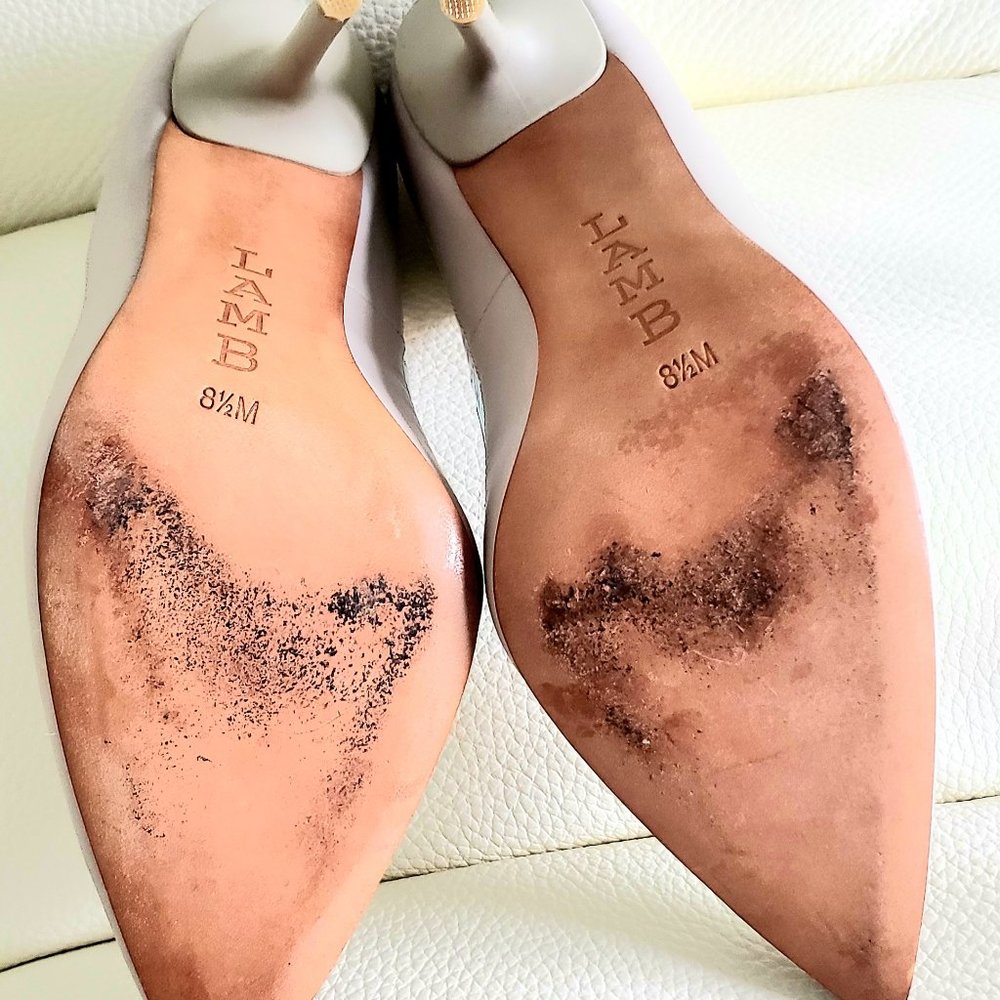 L.A.M.B.  Gwen Stefani Gray Leather Iridescent Heels, Size 8.5M - Picture 5 of 5